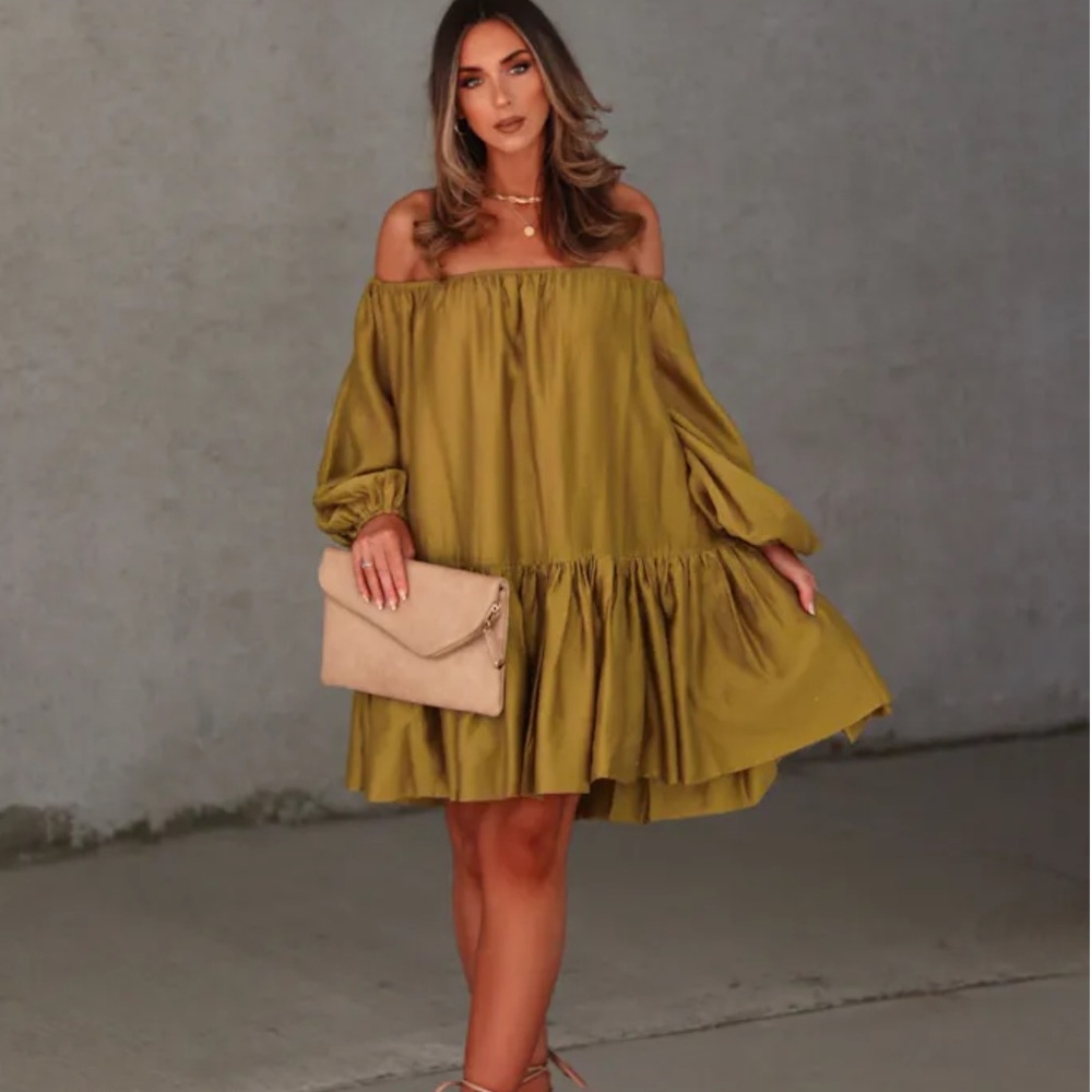 Off the shoulder long sleeve dress
